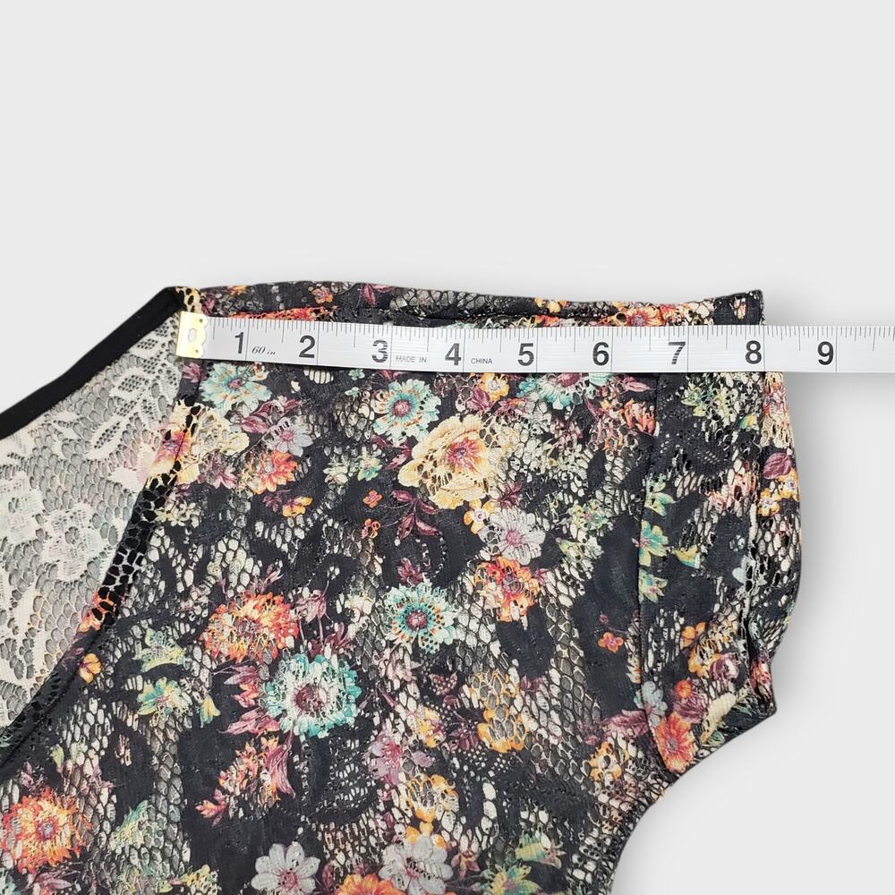 Pull & Bear Floral Crochet Lace‎ Top Medium Black Ditsy Print Y2K Sheer Grunge - Picture 8 of 10